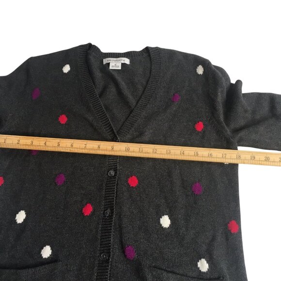 Preppy Cardigan Sweater Womens Medium Gray Button Front Polka Dot Pockets twee - Picture 9 of 13